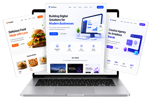 Website designs on laptop screens by the best website designer in Boring Road, Patna